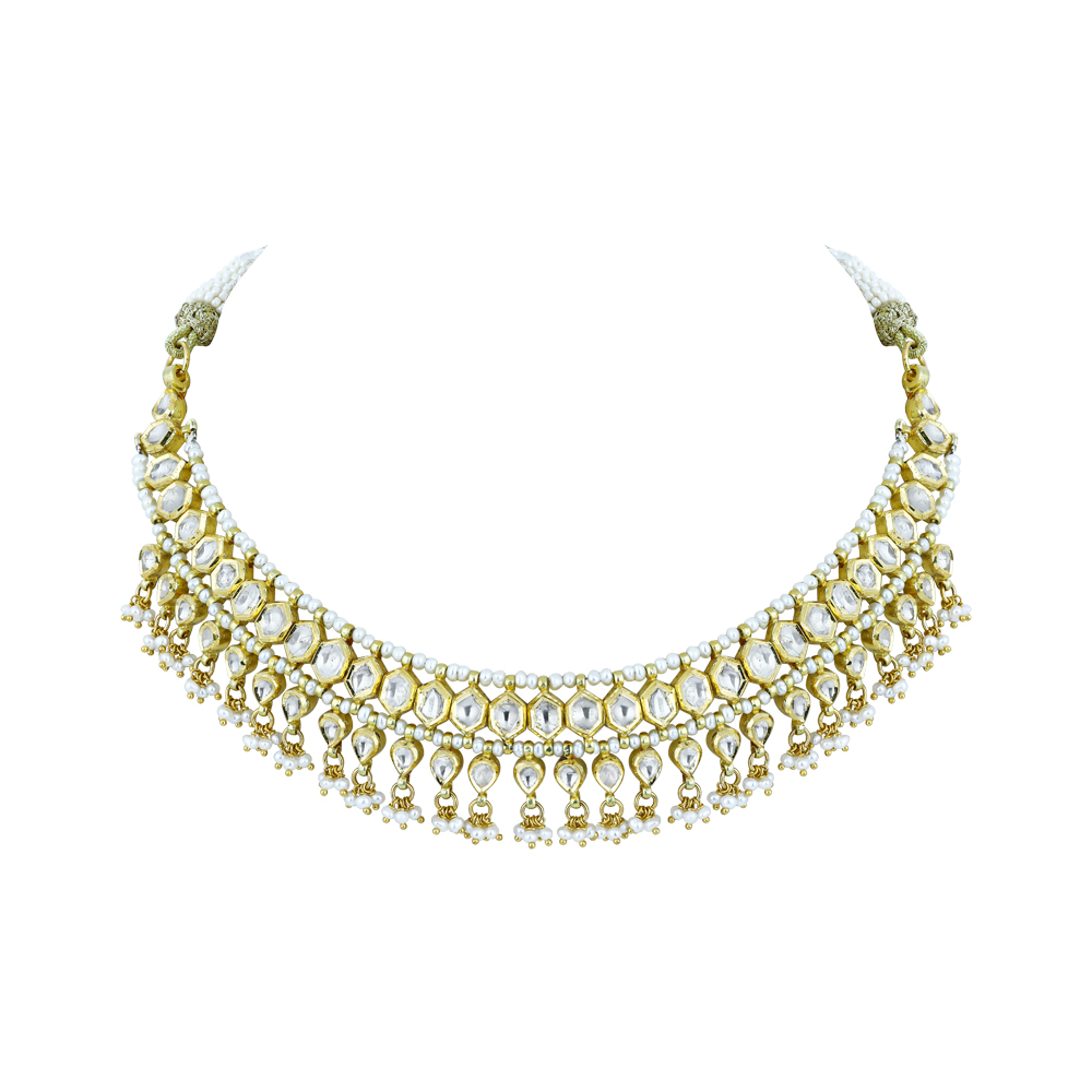 Polki Necklace with Graceful Pearl Beads